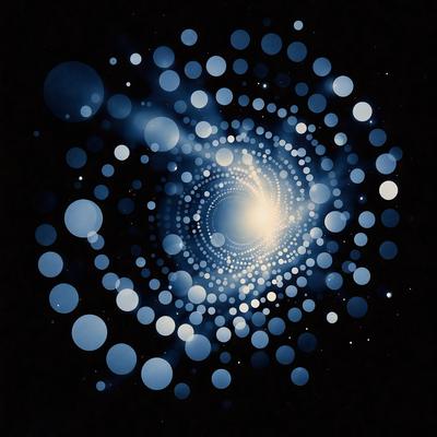 The primary subject of the image is a large, swirling, blue and white pattern. The setting is a black background, which contrasts with the vibrant colors of the pattern. The visual style appears to be a combination of digital art and illustration, creating a unique and captivating design. The dominant colors are blue and white, with the blue hues creating a sense of depth and the white elements adding a touch of brightness to the overall atmosphere.